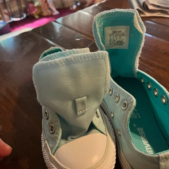 Converse Kids Light Blue  green Canvas Sneakers - Picture 3 of 6